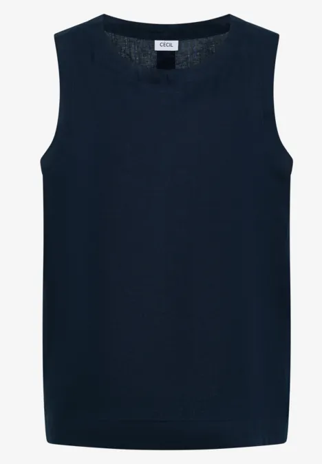 Top sans manches en maille bleu marine avec col rond.