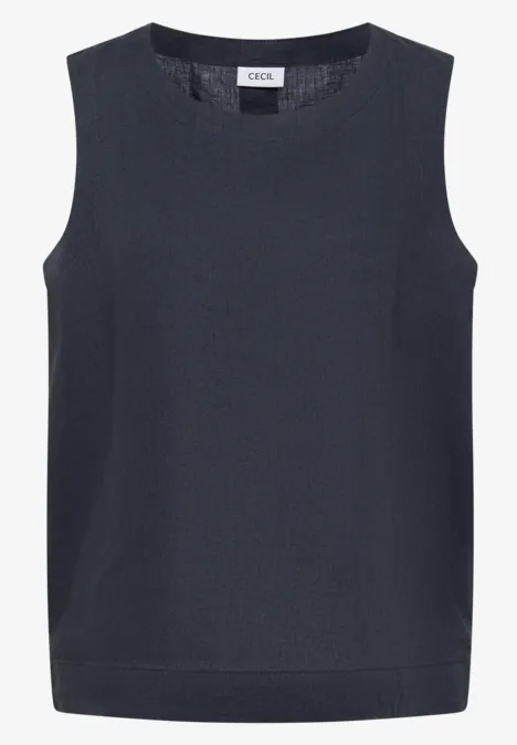 Top sans manches pour femme, de couleur bleu marine, coupe droite et design épuré.