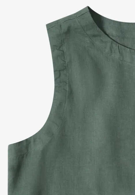 Grünes ärmelloses Leinenoberteil mit rundem Halsausschnitt
