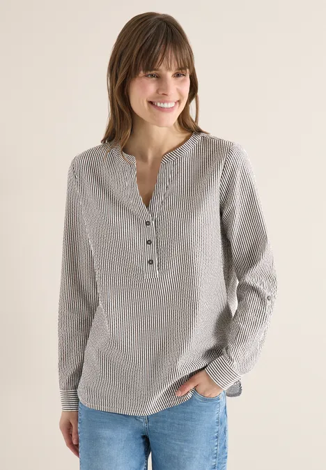 Gestreifte Seersucker Bluse macchiato brown
