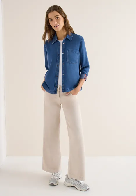 Denim-Look Bluse mid blue wash