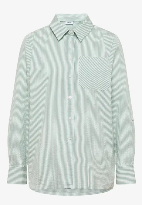 Gestreepte seersucker blouse smoke salvia