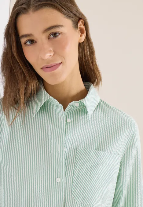 Gestreepte seersucker blouse smoke salvia