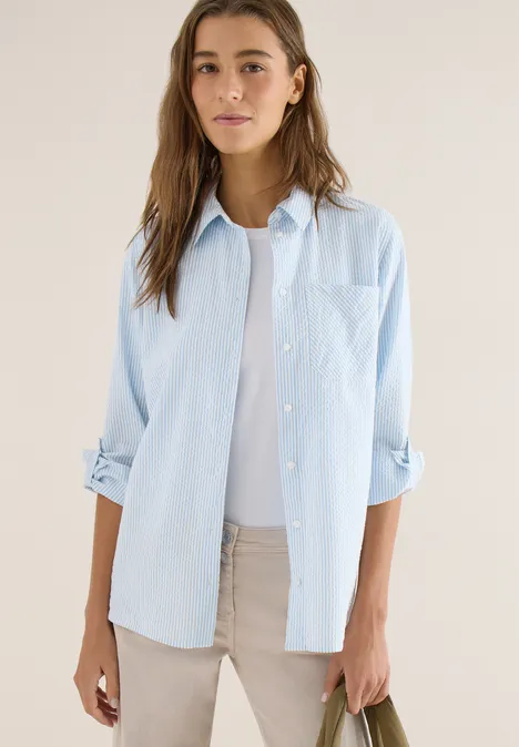 Gestreepte seersucker blouse cloud blue