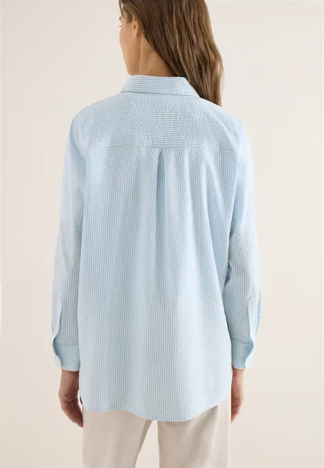 Gestreepte seersucker blouse cloud blue