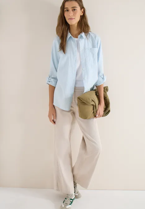 Gestreepte seersucker blouse cloud blue