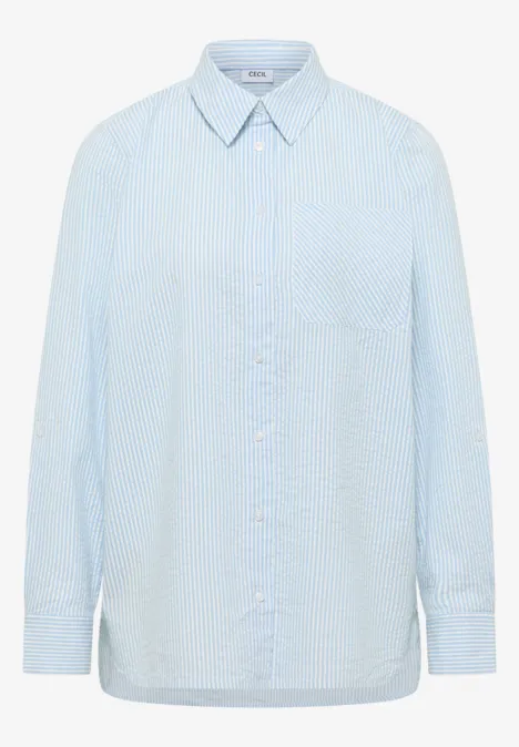 Gestreepte seersucker blouse cloud blue