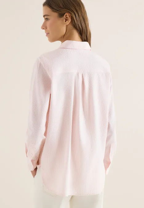 Gestreepte seersucker blouse light blush rose