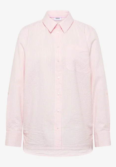 Gestreepte seersucker blouse light blush rose