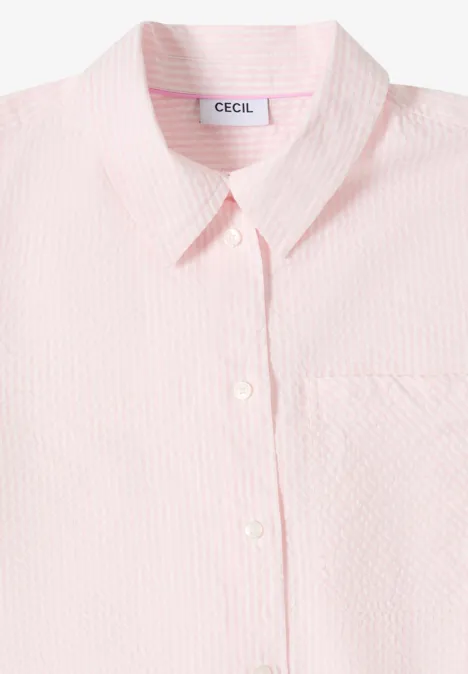 Gestreepte seersucker blouse light blush rose