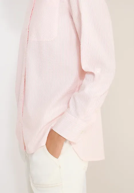 Gestreepte seersucker blouse light blush rose