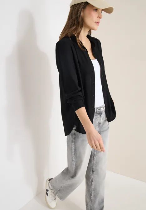 Hemdbluse in Unifarbe Black Hemdbluse in Unifarbe Black