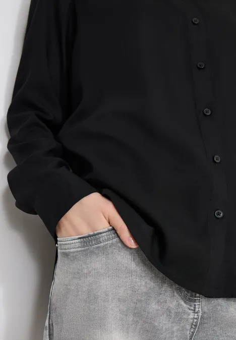 Hemdbluse in Unifarbe Black Hemdbluse in Unifarbe Black