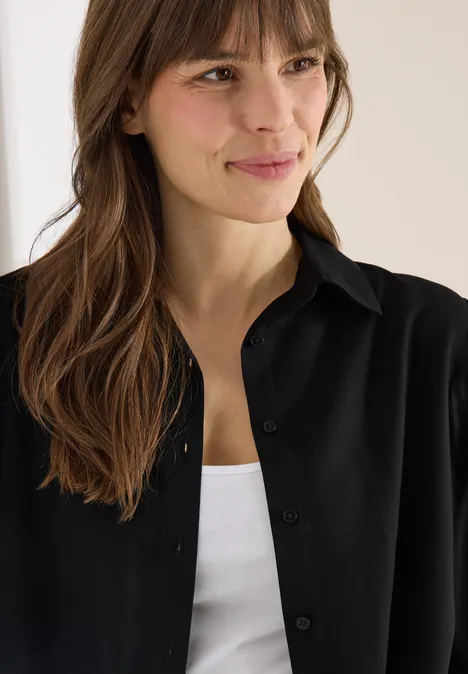 Hemdbluse in Unifarbe Black Hemdbluse in Unifarbe Black
