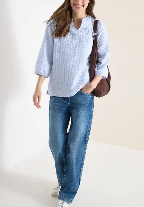 3/4-Arm Bluse in Seersucker Qualität blouse blue