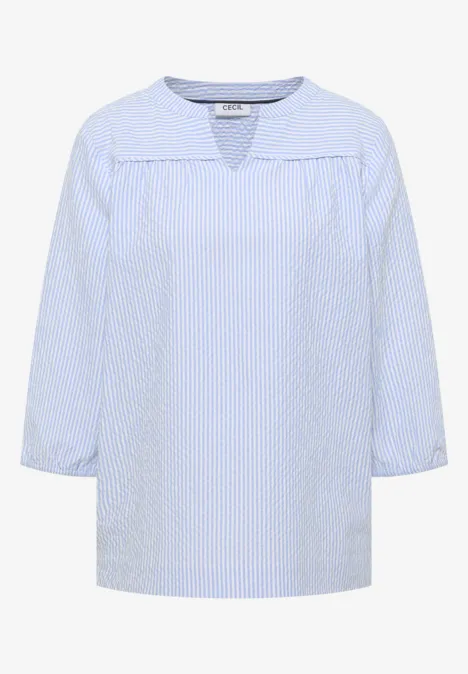Bluzka koszulowa z rękawem 3/4 w jakości seersucker blouse blue