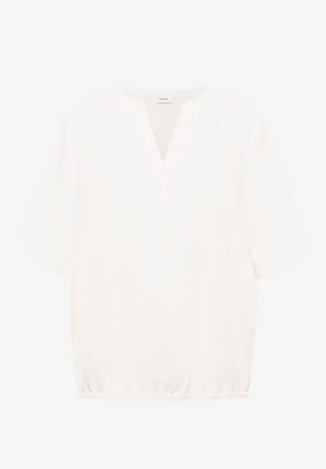 Kurzarm Bluse mit Split Neck vanilla white