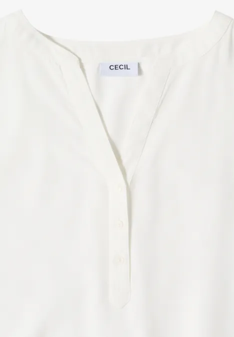 Kurzarm Bluse mit Split Neck vanilla white