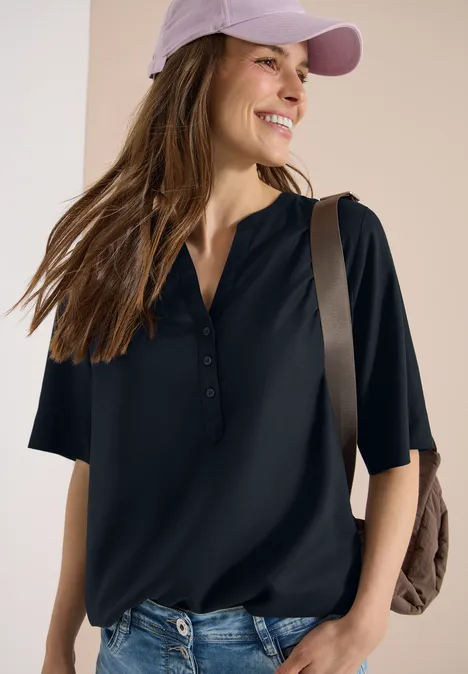 Kurzarm Bluse mit Split Neck universal blue