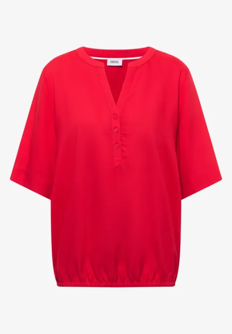Kurzarm Bluse mit Split Neck glazed apple red