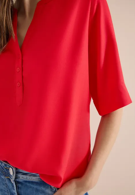 Kurzarm Bluse mit Split Neck glazed apple red