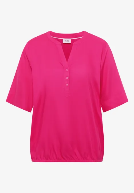 Blouse met korte mouwen en gespleten hals beetroot pink