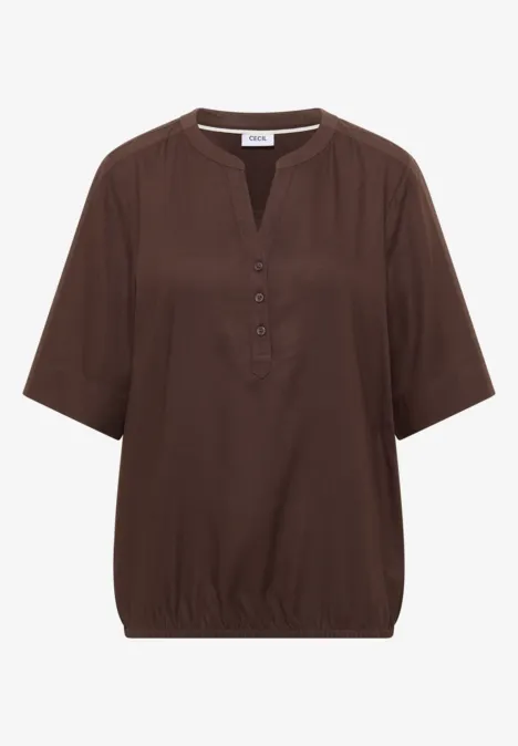 Blouse met korte mouwen en gespleten hals macchiato brown