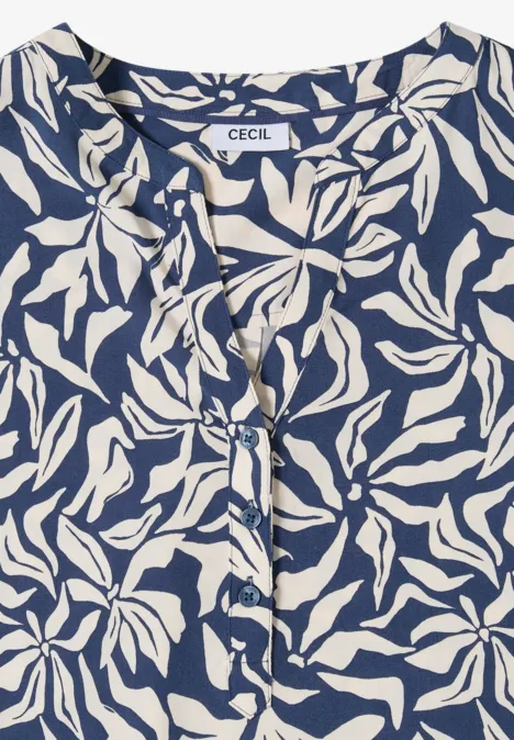 Bluzka koszulowa z dekoltem typu split neck i elastycznym dołem sporty denim blue