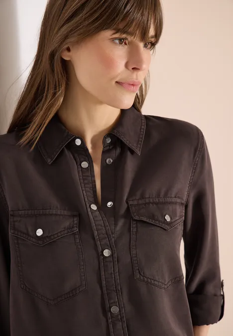 Blouse met overhemdkraag en omslag macchiato brown