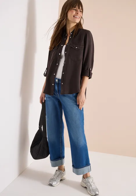 Blouse met overhemdkraag en omslag macchiato brown