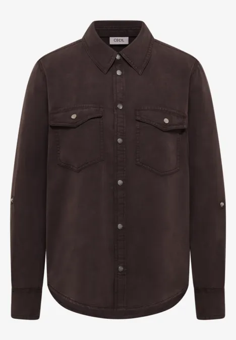 Bluse mit Hemdkragen und Turn-Up macchiato brown