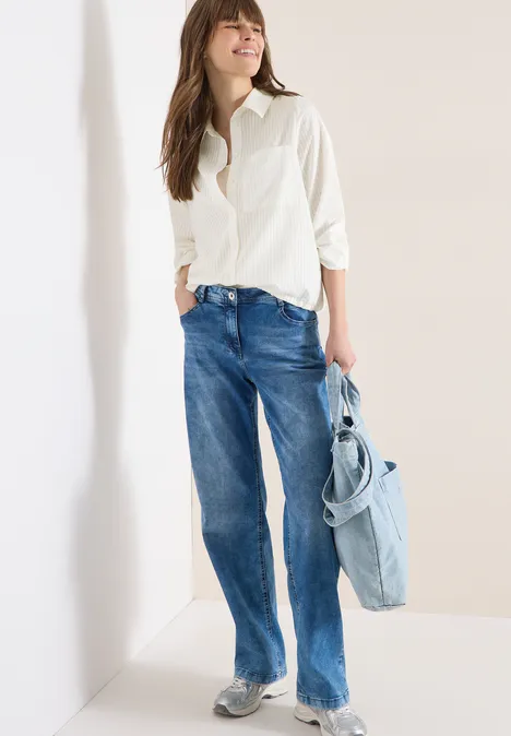 Blouse à col chemise et rayures vanilla white