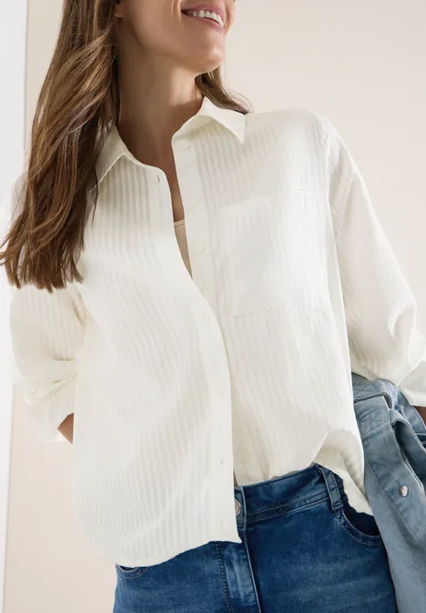 Blouse à col chemise et rayures vanilla white