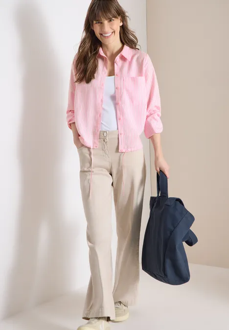 Blouse à col chemise et rayures light blush rose