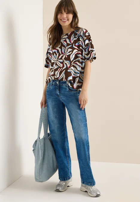 Blouse à manches courtes avec imprimé et boutons macchiato brown