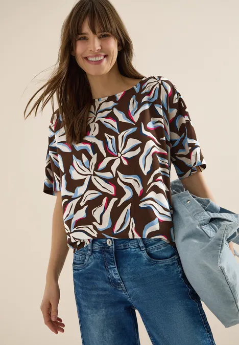 Blouse à manches courtes avec imprimé et boutons macchiato brown