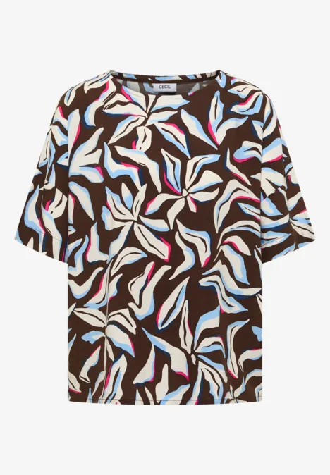 Blouse à manches courtes avec imprimé et boutons macchiato brown