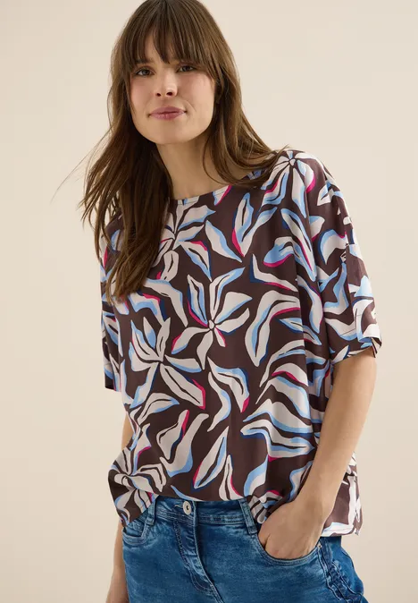 Blouse à manches courtes avec imprimé et boutons macchiato brown