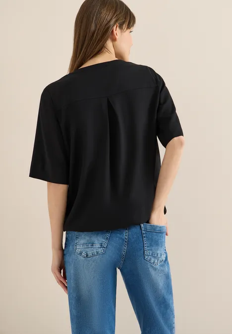 Blouse avec col fendu et ourlet élastique Black Blouse avec col fendu et ourlet élastique Black