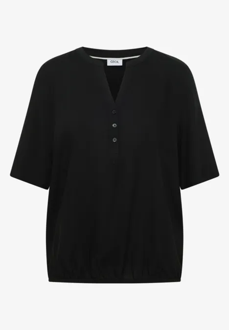 Blouse avec col fendu et ourlet élastique Black Blouse avec col fendu et ourlet élastique Black