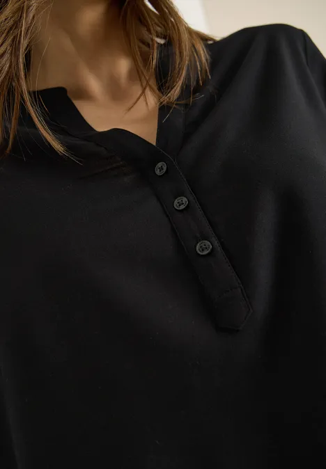 Blouse avec col fendu et ourlet élastique Black Blouse avec col fendu et ourlet élastique Black