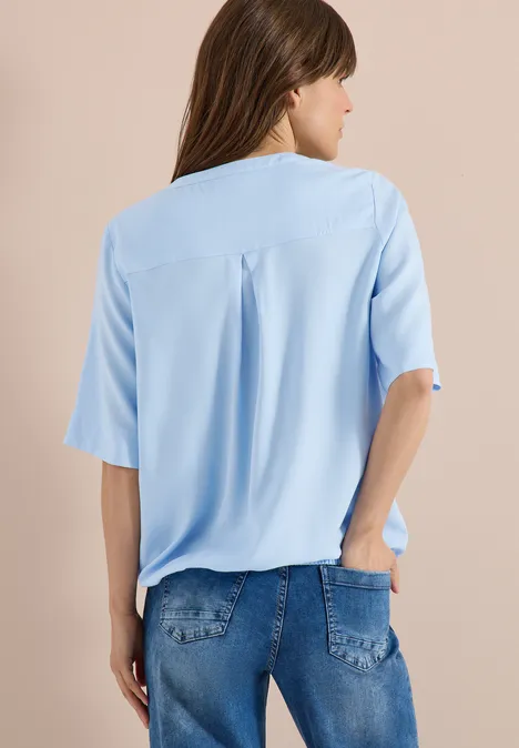 Blouse avec col fendu et ourlet élastique light sky blue