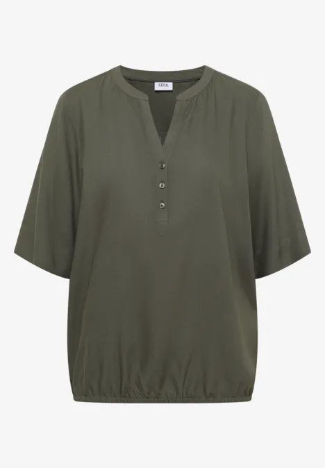 Blouse avec col fendu et ourlet élastique khaki Blouse avec col fendu et ourlet élastique khaki