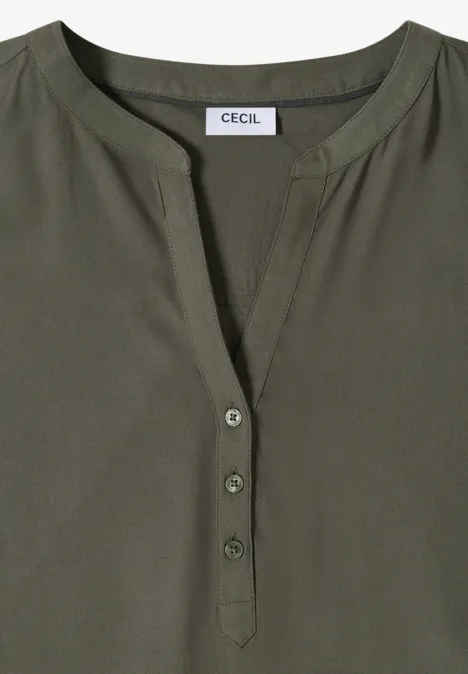 Blouse avec col fendu et ourlet élastique khaki Blouse avec col fendu et ourlet élastique khaki