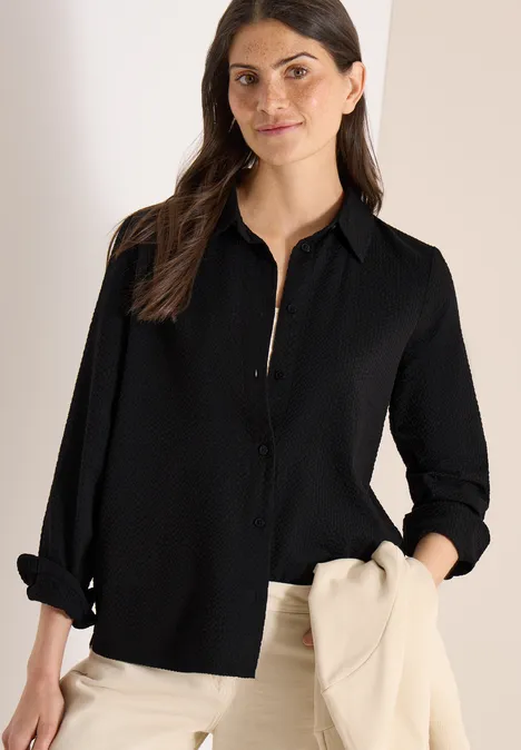 Blouse met lange mouwen, structuur en knopen Black
