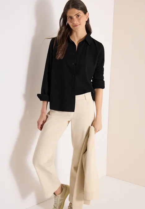 Blouse met lange mouwen, structuur en knopen Black