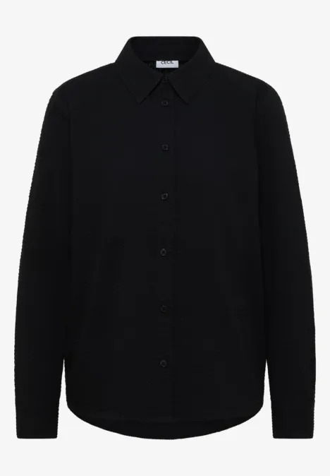 Blouse met lange mouwen, structuur en knopen Black