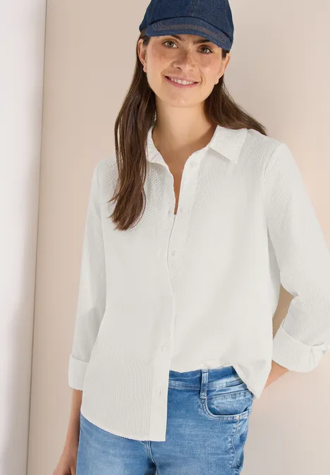 Blouse met lange mouwen, structuur en knopen vanilla white