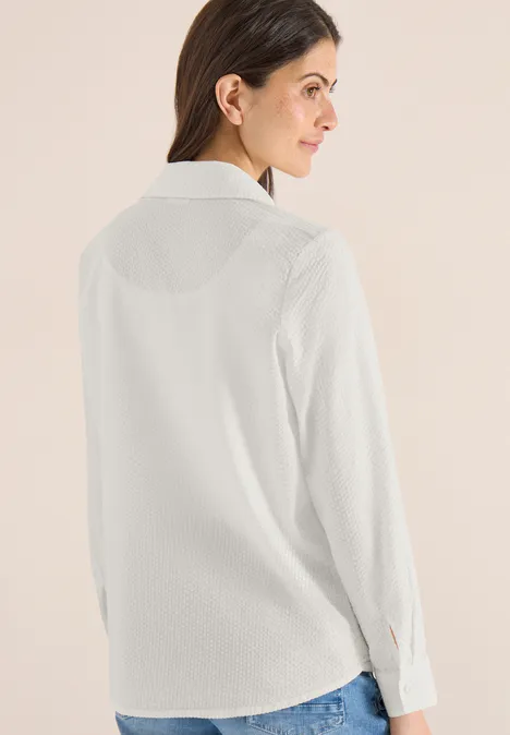 Blouse met lange mouwen, structuur en knopen vanilla white