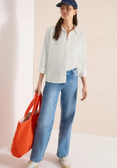 Blouse met lange mouwen, structuur en knopen vanilla white